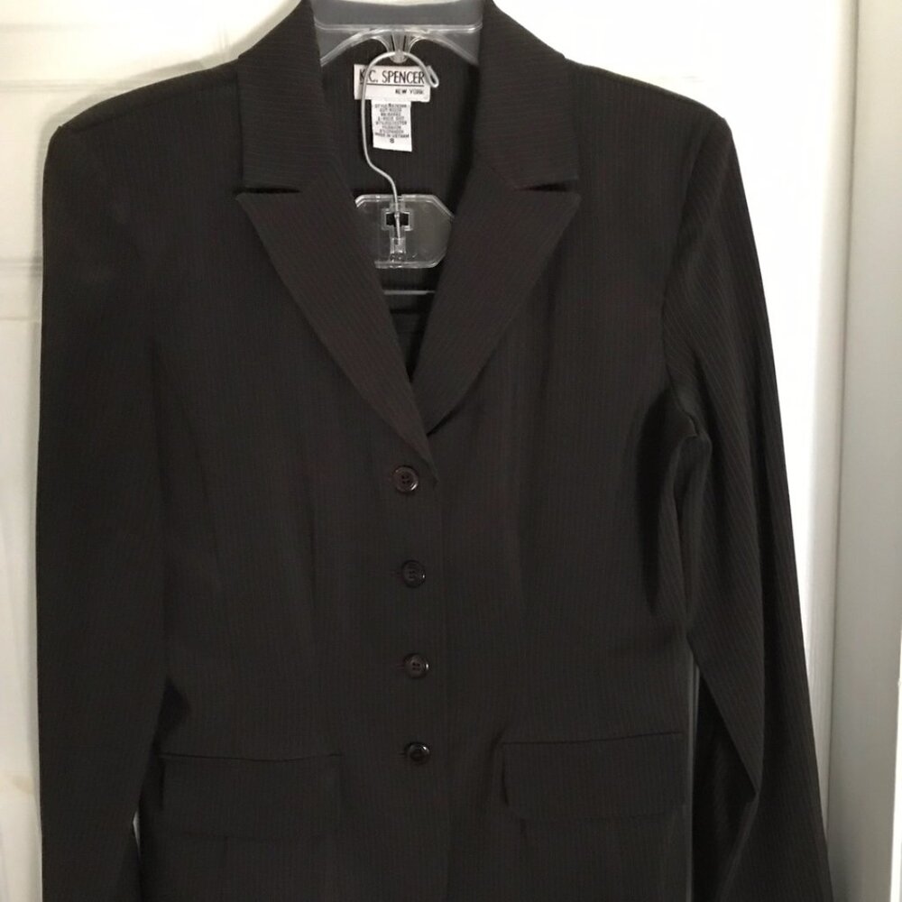 K.C. Spenser Chocolate Brown Pinstripe Blazer & Skirt Suit